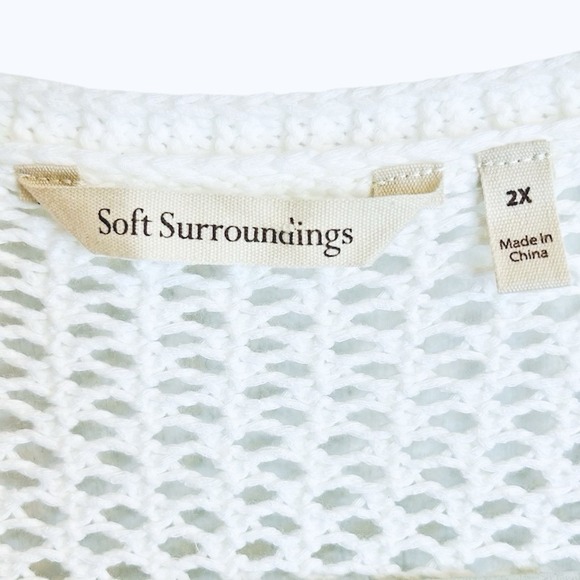 Soft Surroundings Sakari Cardigan Sweater 2X 24W White Open Knit Button Cropped - Picture 6 of 8